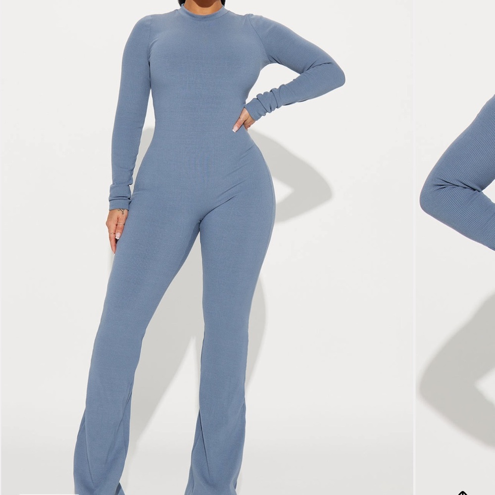 Fashion Nova Blue Long-Sleeve women’s One-Piece Bodysuit